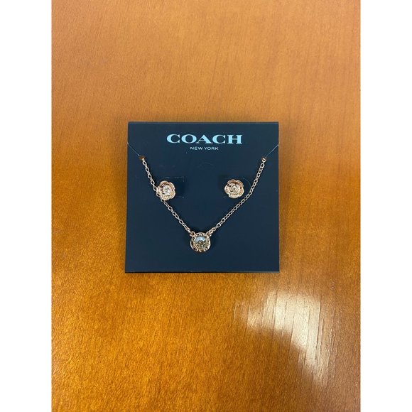Coach Open Circle Necklace and Tea Rose Stud Set - Picture 1 of 4